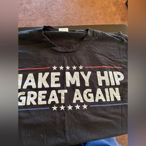 Black Graphic Tee "Make My Hip Great Again" - White, Red & Blue Print